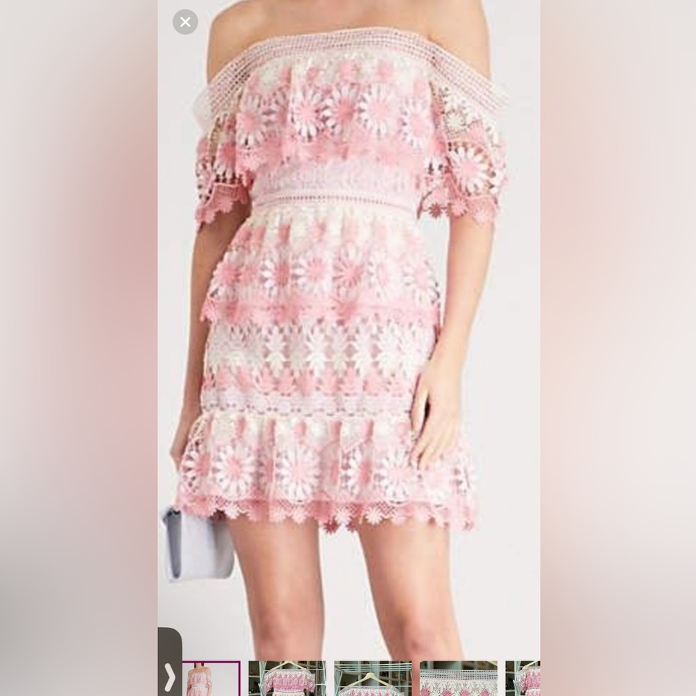 Self-Portrait Pink Floral Lace Mini Dress
